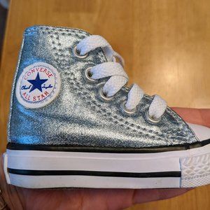 Converse Metallic Silver Blue High Tops, Baby Size 2